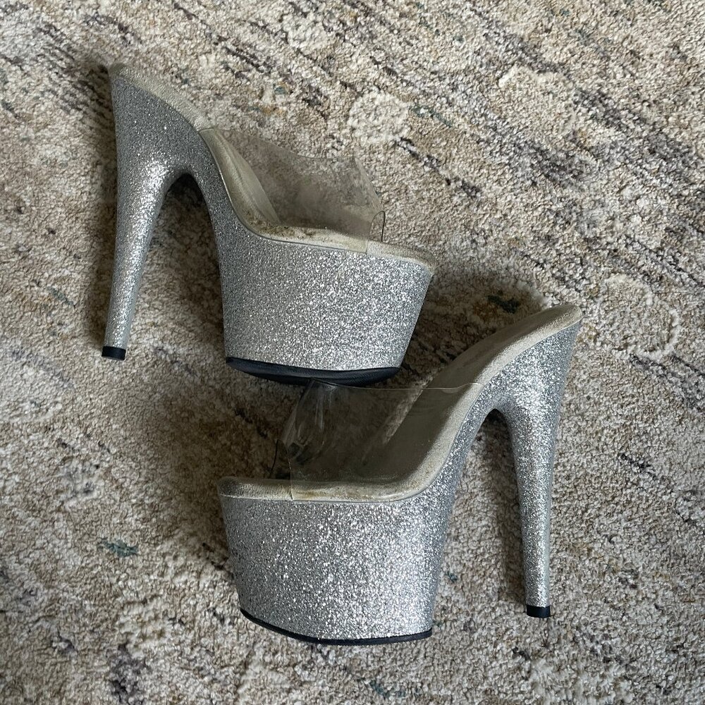 Silver Glitter Pleaser Heels View 4